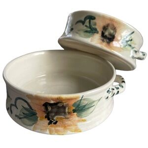 Pair of Handmade Studio Pottery Bowls, Sunflower Design